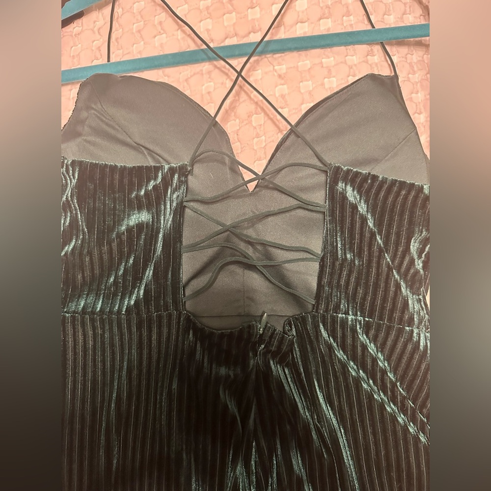 Hunter green velvet cocktail dress with straps back size L